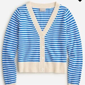 J. Crew Blue and Cream Striped cashmere V‑Neck Cardigan